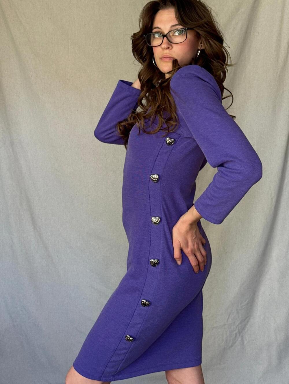 80s Purple Bodycon Heart Breaker Dress - Picture 7 of 15